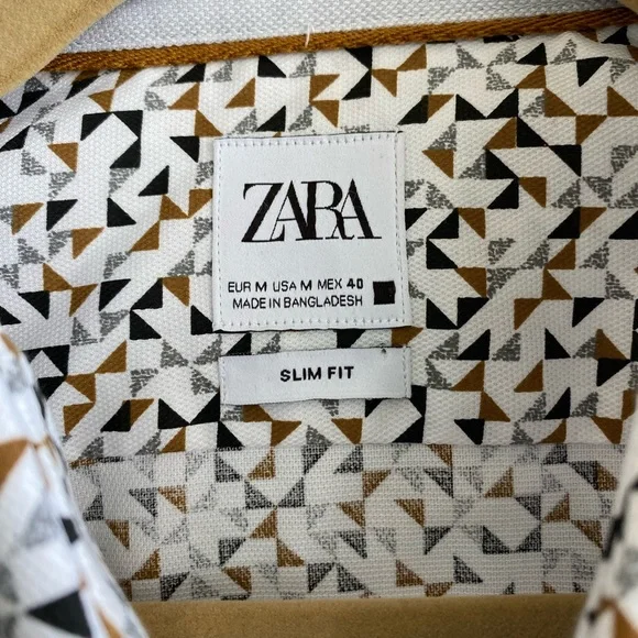 ZARA MENS CASUAL SLIM FIT SHIRT - SIZE MEDIUM, 60% cotton 40% polyester NWOT - Picture 2 of 8